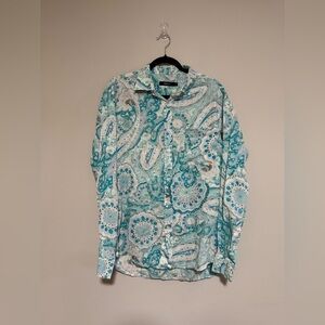 Ermenegildo Zegna Sport Paisley Linen Button-Up Shirt Size Large Coastal Resort